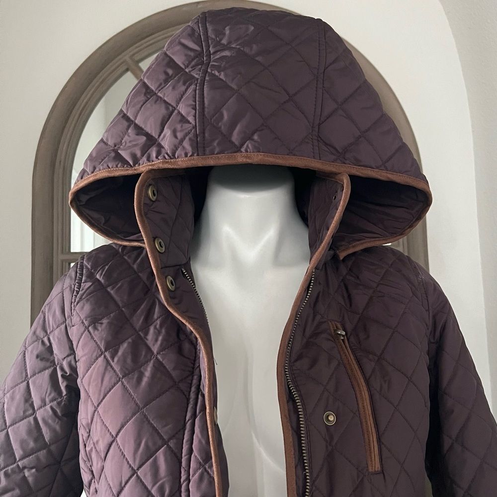Lauren Ralph Lauren Faux-Leather-Trim Hooded Quilted Coat, Size S New w/Tag - Picture 7 of 16